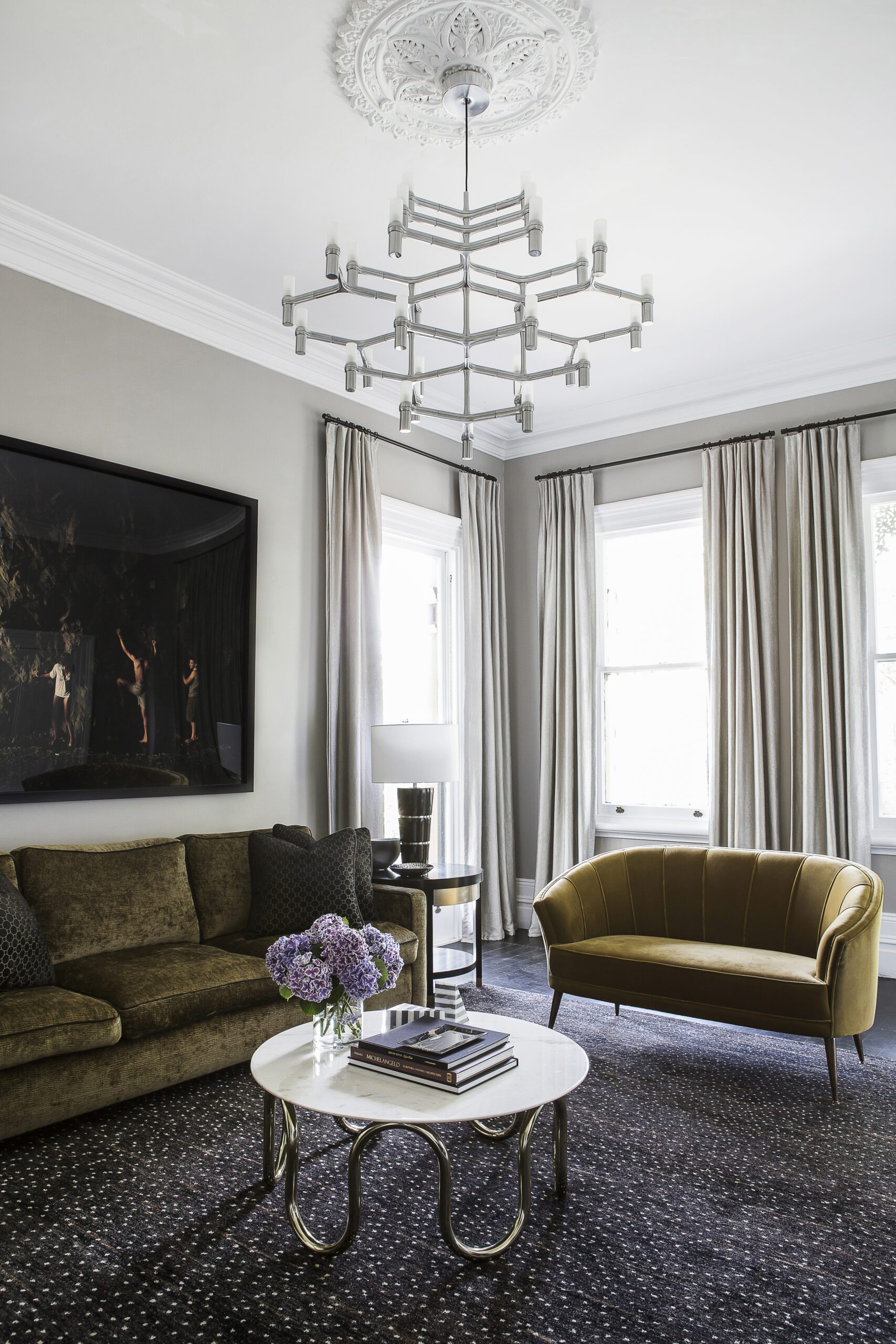 Heritage home living room by Sydney interior designer Brendan Wong, with large photography artwork by artist Tamara Dean