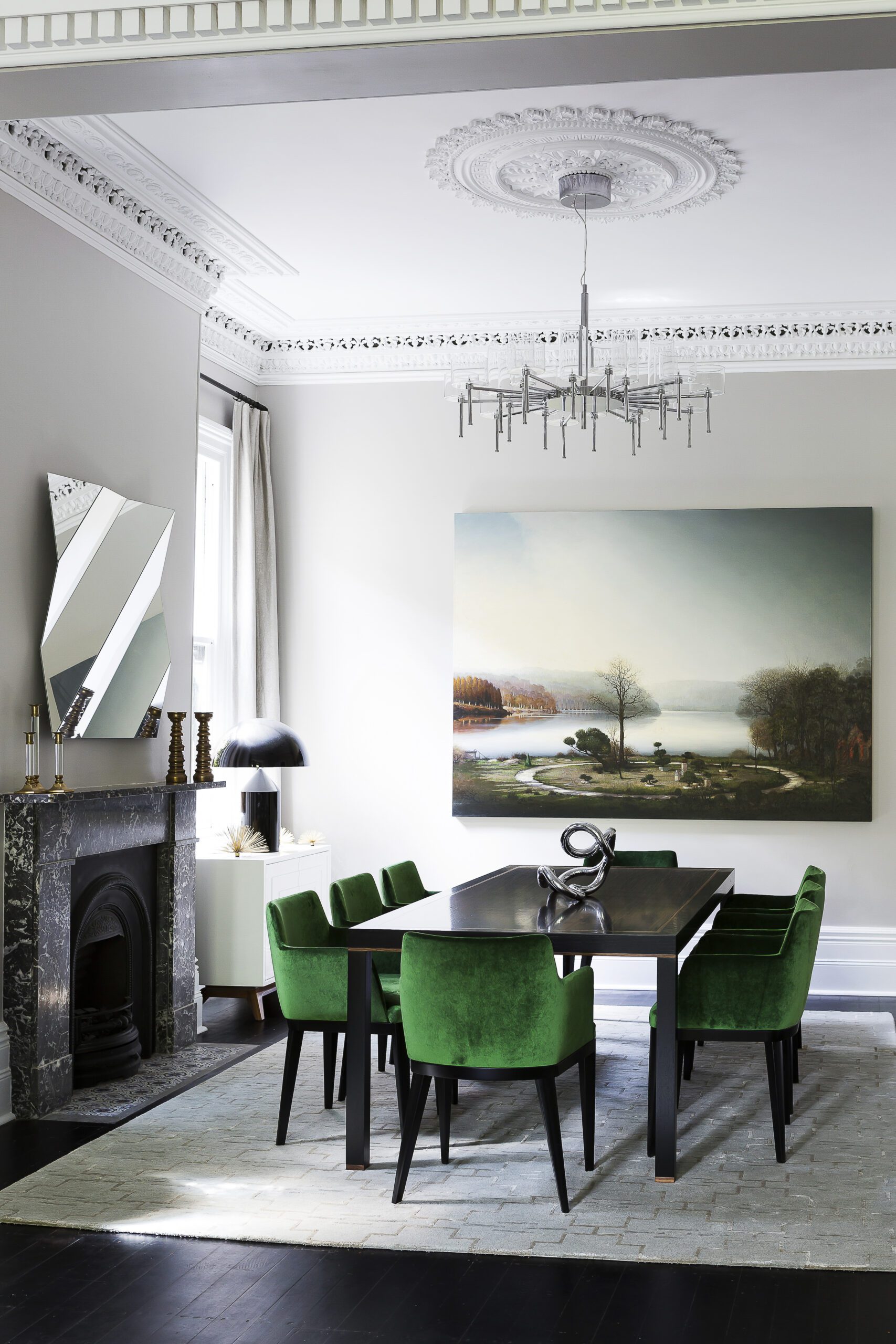 Heritage home dining room by Sydney interior designer Brendan Wong Design with landscape artwork by artist Alexander McKenzie