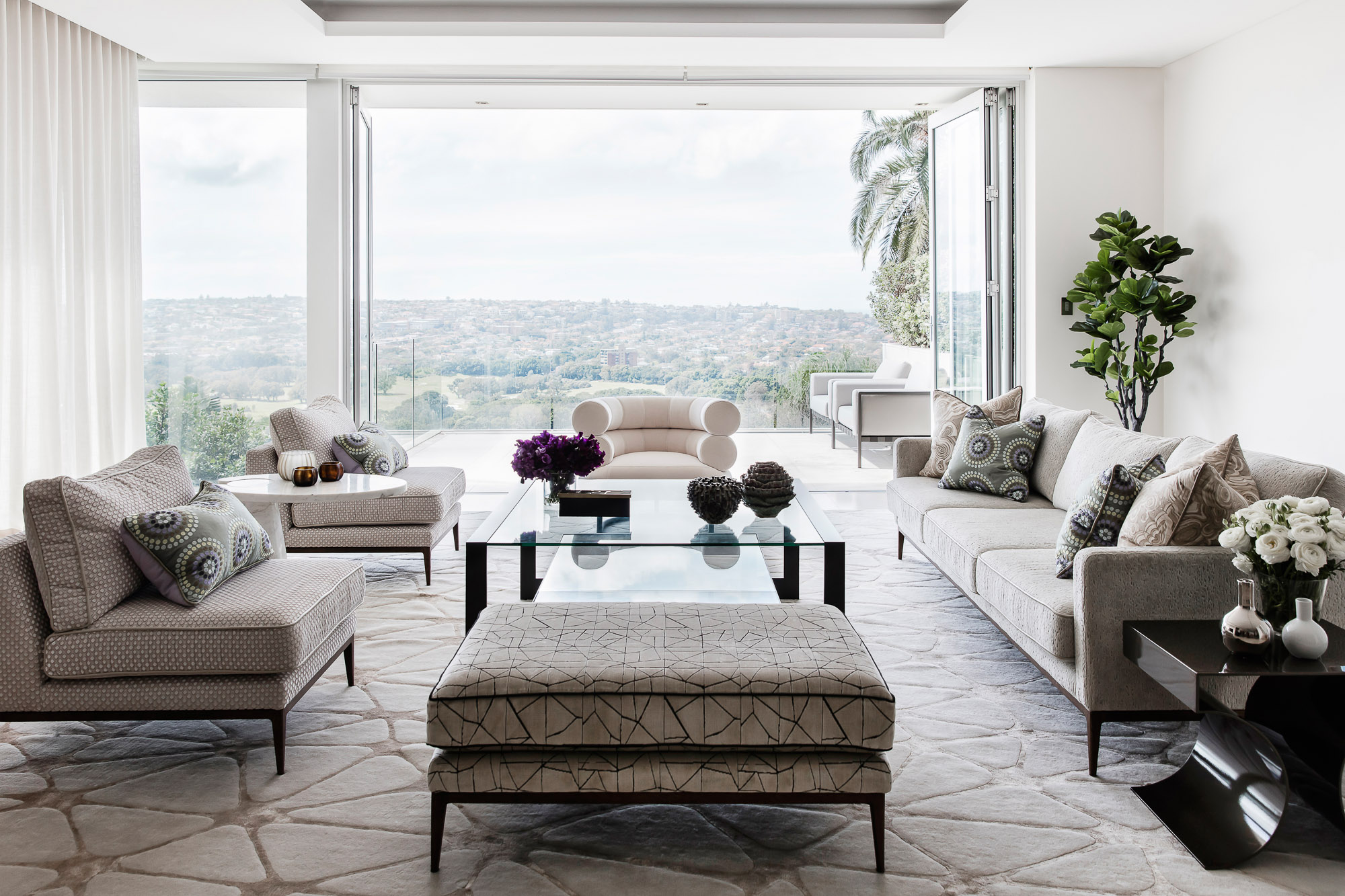 Bellevue Hill residence formal sitting room design with panoramic view, by Sydney interior designers, Brendan Wong Design